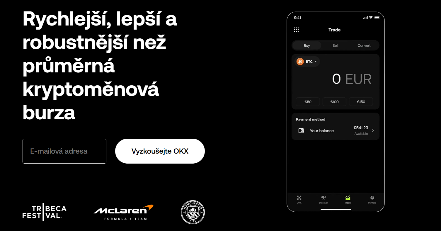 OKX recenze - uvodní stránka burzy