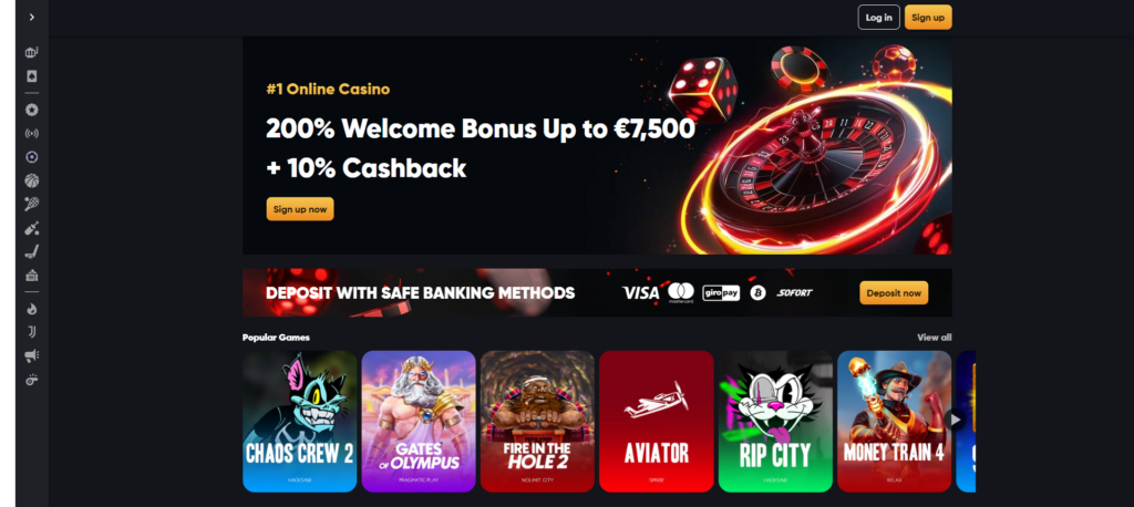 Nové české online casino Instant casino – úvodní stránka