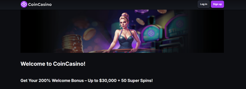 Nové české online casino CoinCasino – úvodní stránka