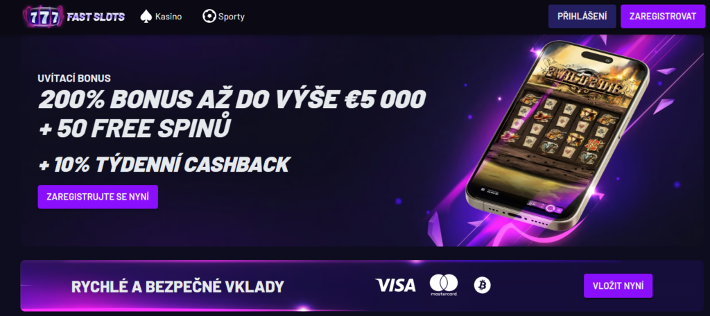 Nové české online casino Fast Slots – úvodní stránka