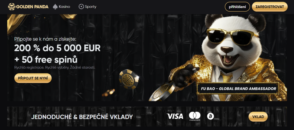 Nejlepší české online casino Golden Panda – úvodní stránka a bonus