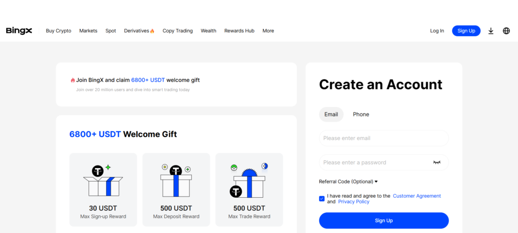 Burza bez KYC BingX – registrace s bonusy