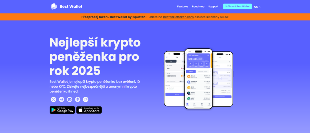 Úvodní stránka peněženky Best Wallet
