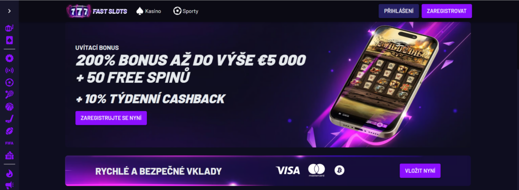 Úvodní stránka a casino bonus casina Fast Slots