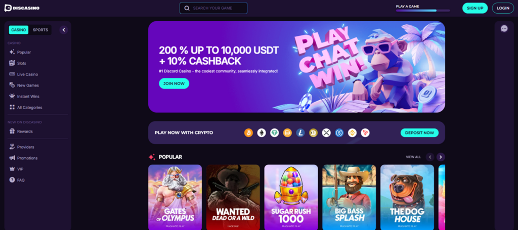 Casino bonus a hlavní stránka DisCasino