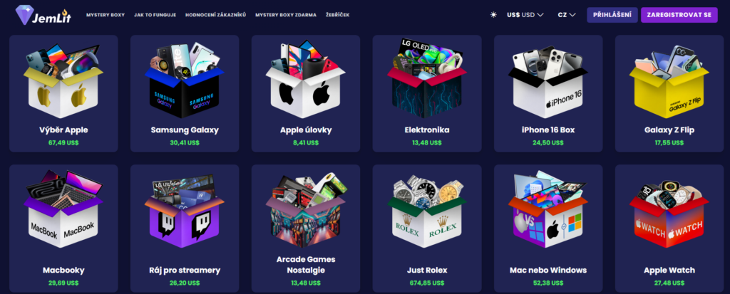 Nabídka mystery boxů z naší mystery box recenze Jemlit