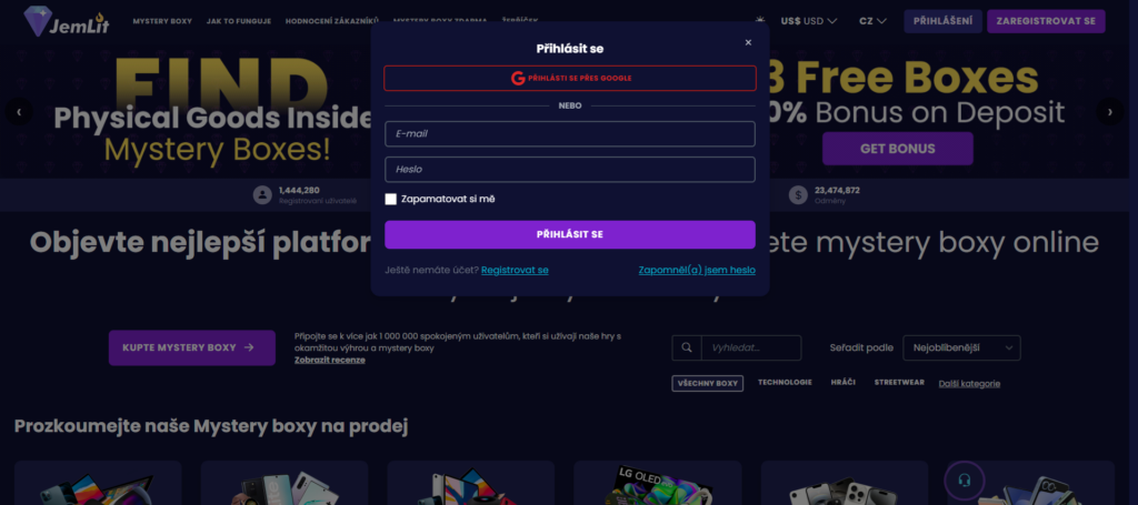 Ukázka platformy jemlit z naší mystery box recenze