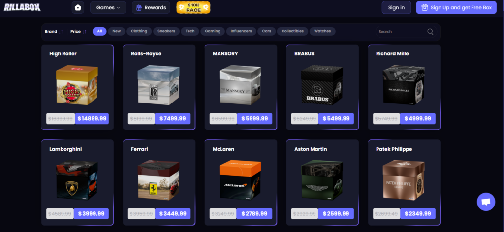 Nabídka mystery boxů platformy RillaBox z naší mystery box recenze