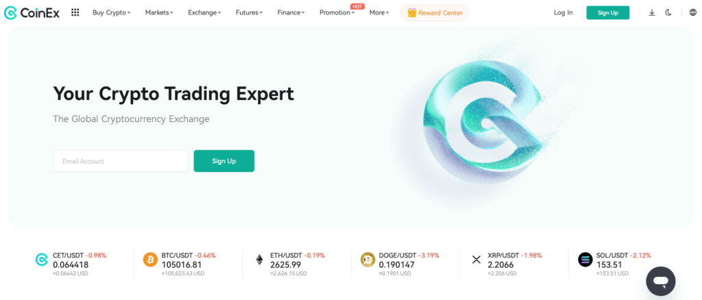 Oficiální webové stránky burzy CoinEx