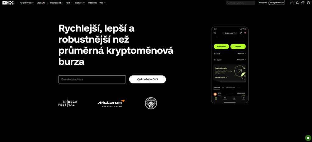 Hlavní stránka burzy OKX s finanční pákou