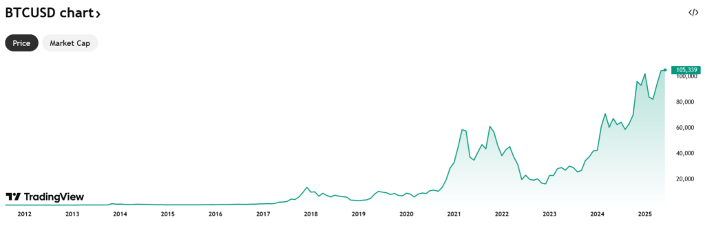 graf bitcoinu za celou dobu