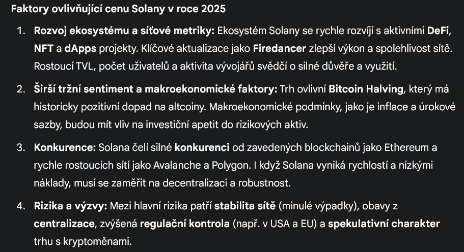 Faktory podle Gemini, které ovlivní cenu Sol