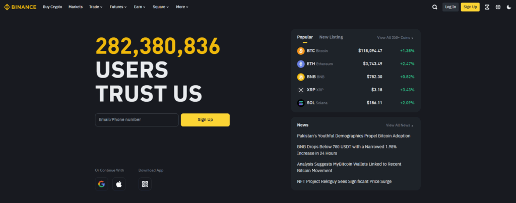 Oficiální webové stránky Binance - nejlepší burza na altcoiny