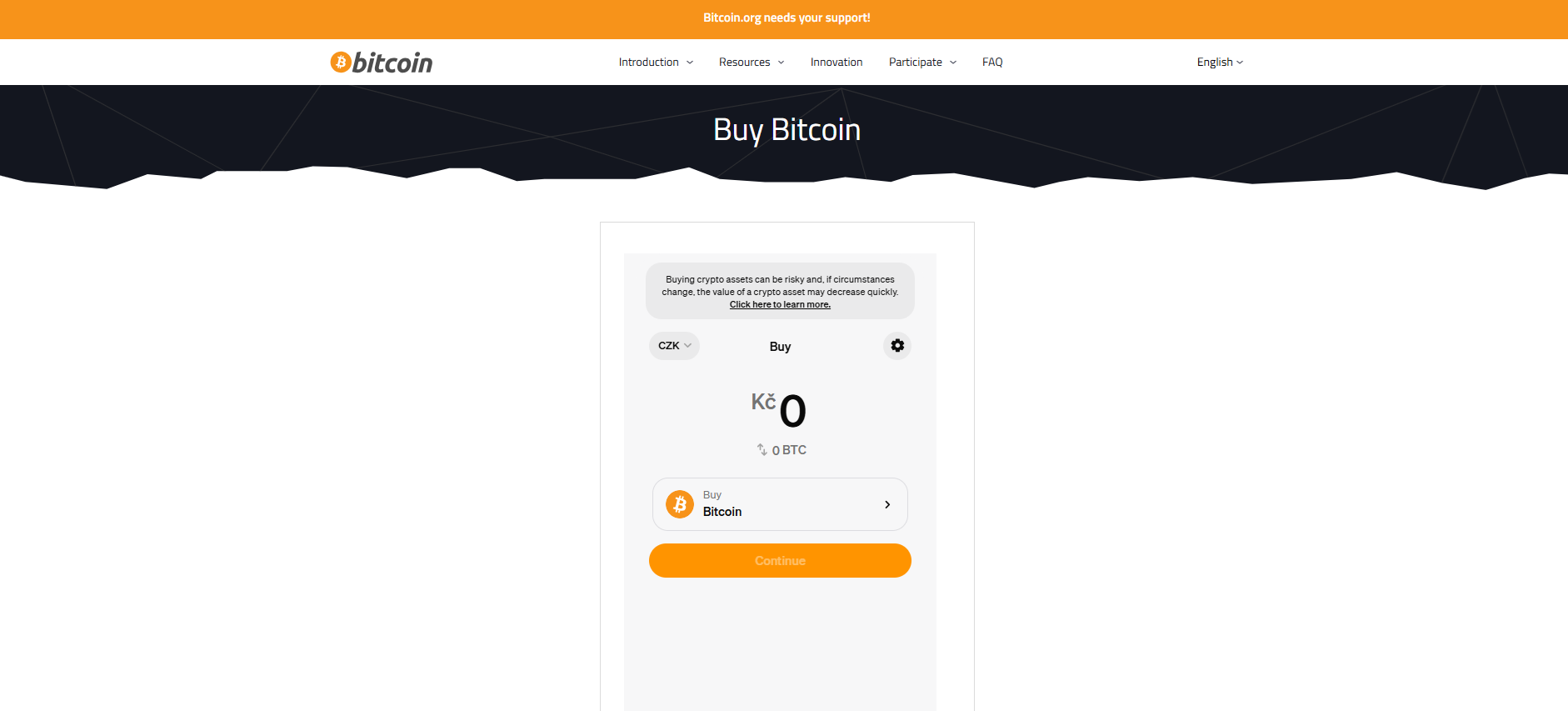 Nákup bitcoinu přes oficiální stránky
