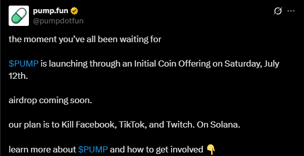 ICO kryptoměny $PUMP - Pump.fun.