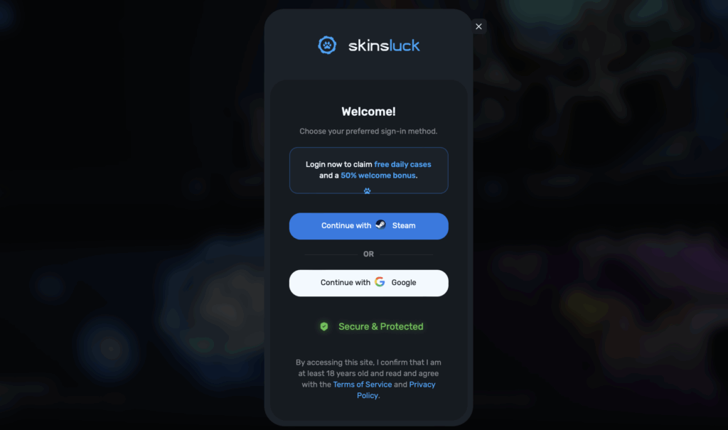 Registrace v SkinsLuck