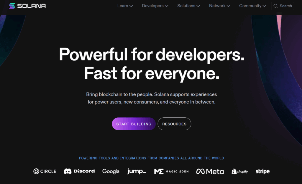 Koho podporuje Solana? Landing page