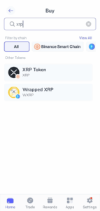 Vyhledávání XRP v Best Wallet