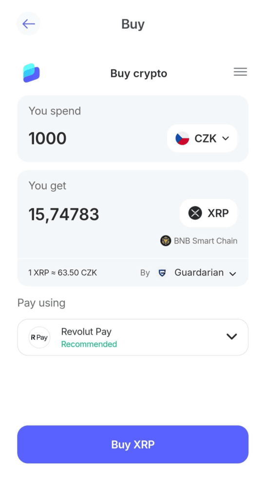 Kupování XRP v Best Wallet