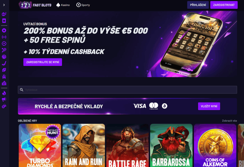 Fastslots casino rozhraní