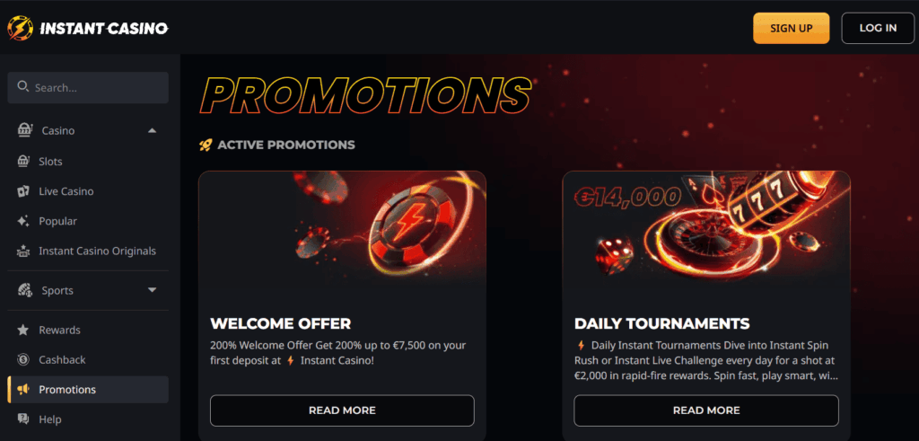Nabídka bonusů nejlepšího online casina Instant Casino