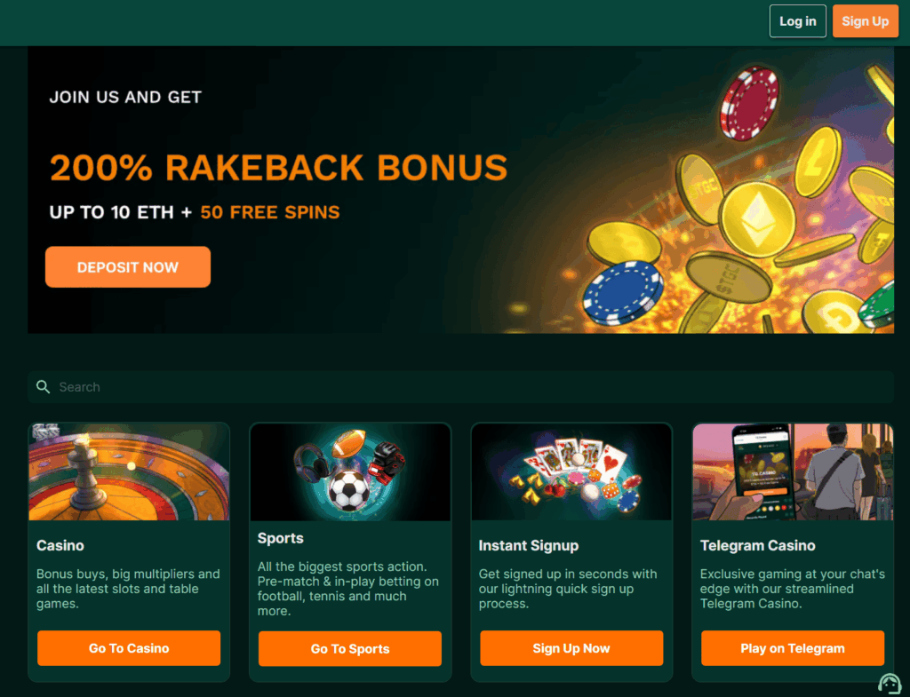 Uvodní stránka online casina TG casino