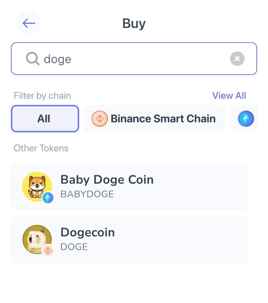 Vyhledávaní DOGE v Best Wallet