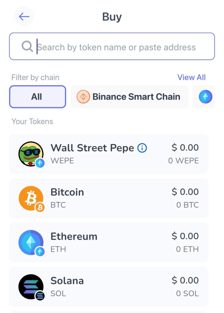 Vyhledávaní SOL v Best Wallet