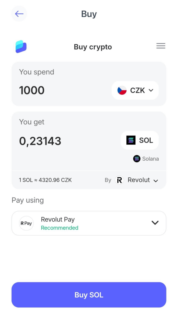 Dokončení nákupu SOL v Best Wallet