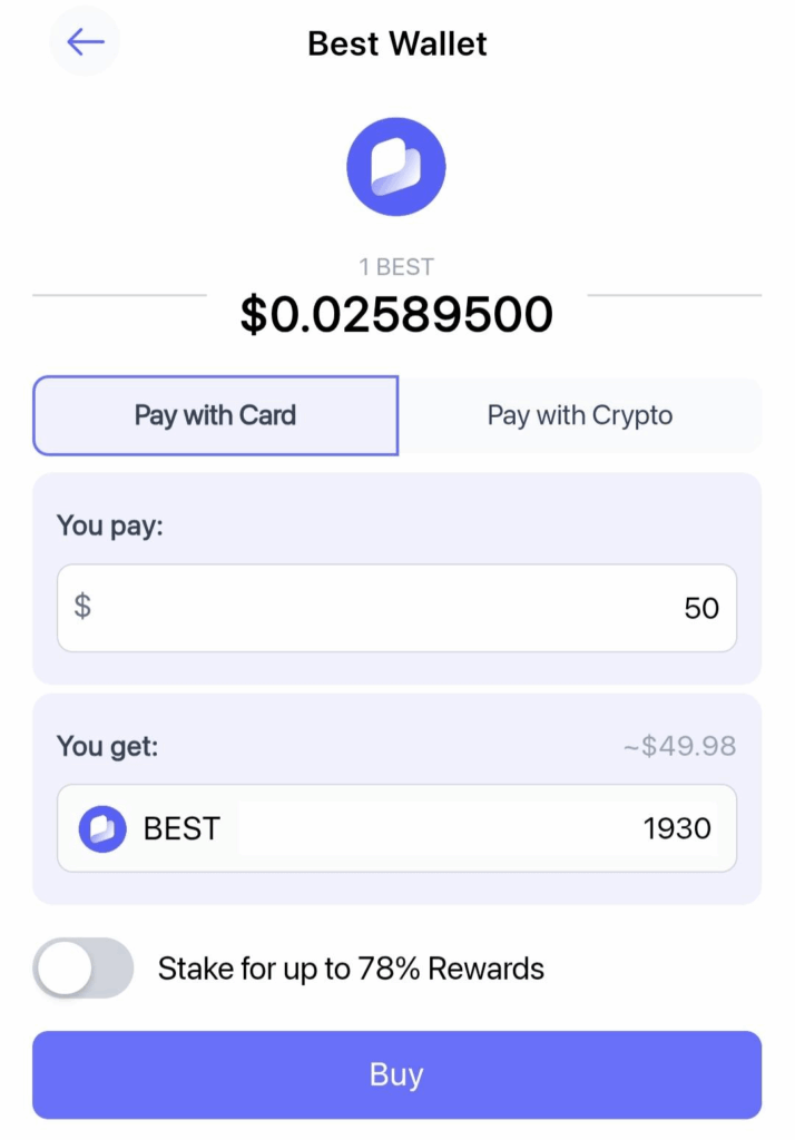 Dokončení nákupu Best Wallet Token