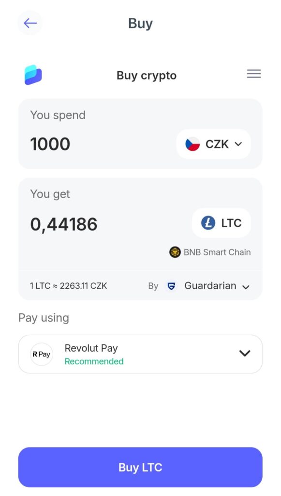 Dokončení nákupu LTC v Best Wallet