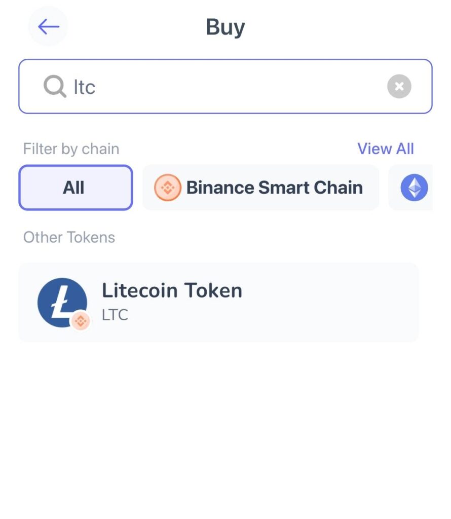 Vyhledávání LTC v Best Wallet