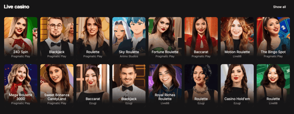 Live casino na platfromě Betninja
