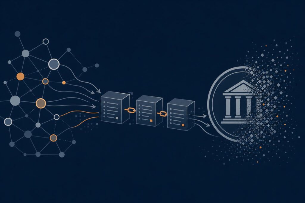 Abstrakte Netzwerk-Illustration zu zurückgezogenen Krypto-Regulierungsvorlagen