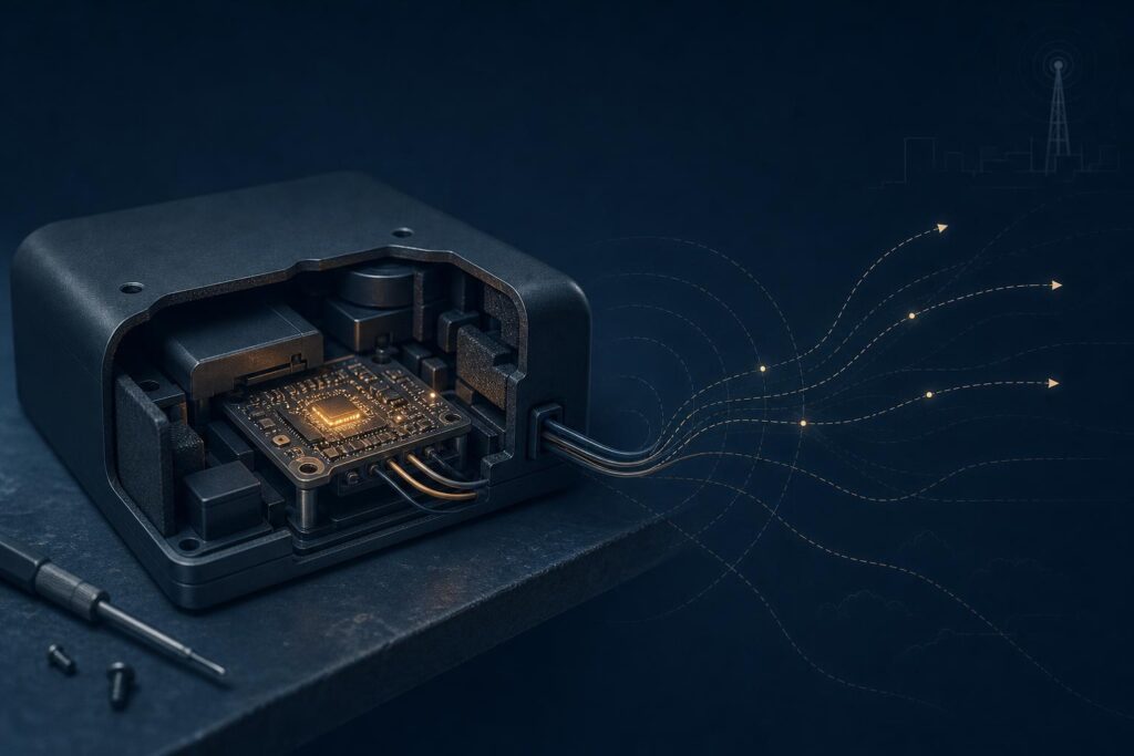 Illustration eines versteckten Implantats im Inneren eines Hardware-Wallet-Gehäuses