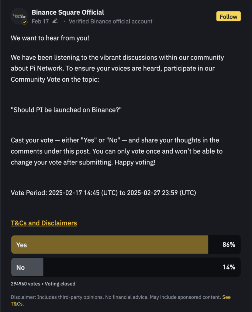 binance community survey for pi listing