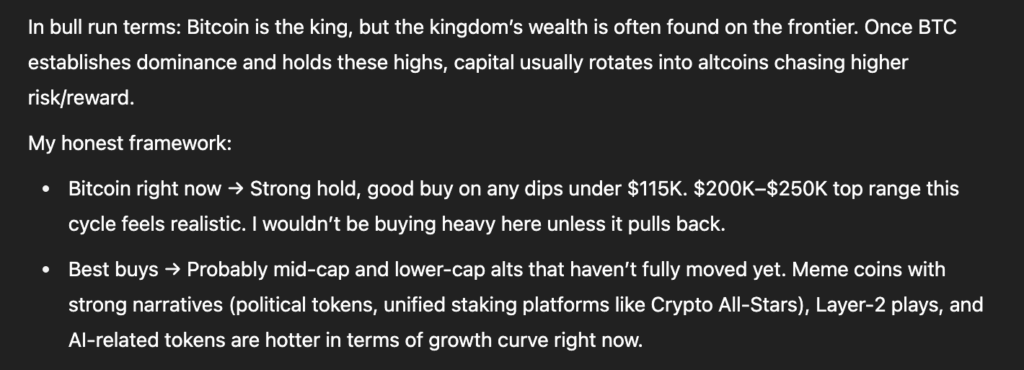 ChatGPT's analysis of Bitcoin