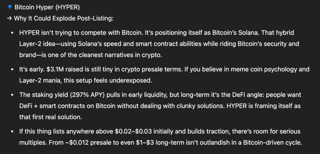 ChatGPT's analysis of Bitcoin Hyper