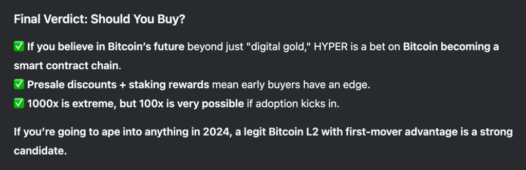 DeepSeek's price prediction for Bitcoin Hyper