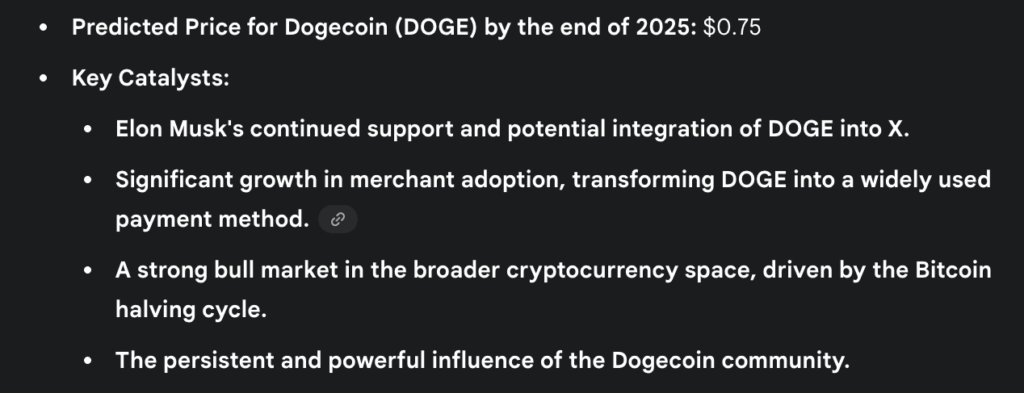 Google’s AI Gemini Predicts Value of Dogecoin, Pepe, SPX6900 by Finish of 2025