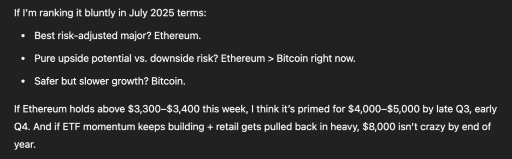 ChatGPT's analysis of Ethereum