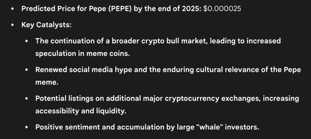 Gemini AI price prediction for PEPE