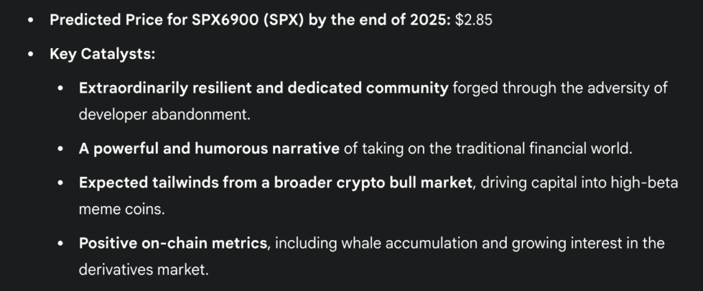 Gemini AI price prediction for SPX