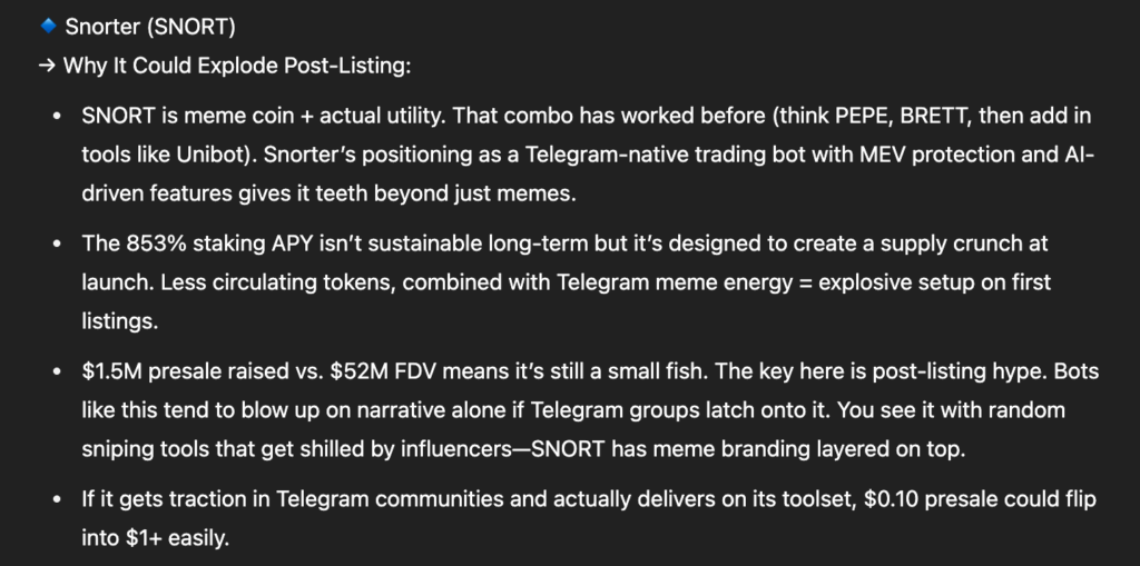 ChatGPT's analysis of Snorter