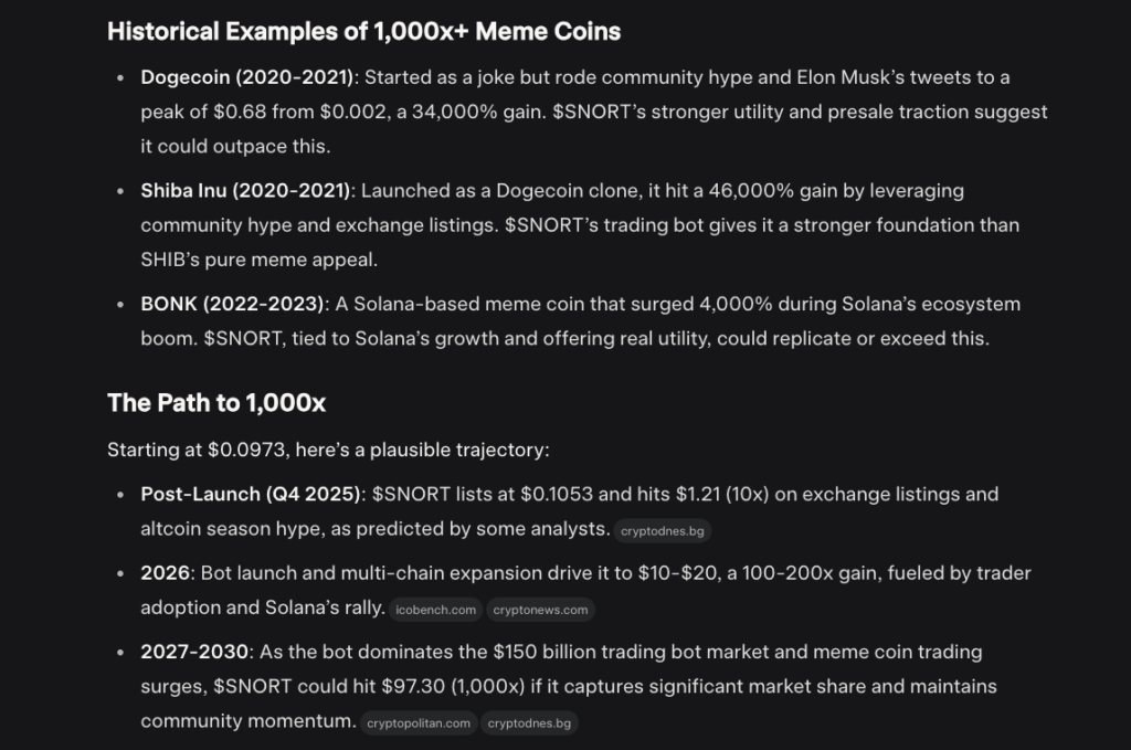 Grok AI's price prediction for Snorter