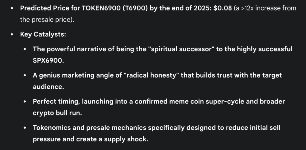Gemini AI price prediction for TOKEN6900