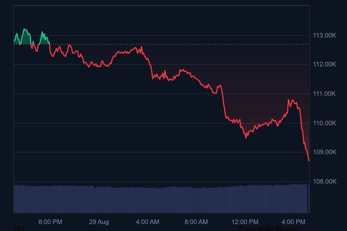 Bitcoin Slips to $108,700 as Whales Sell and Fed Jitters Grow