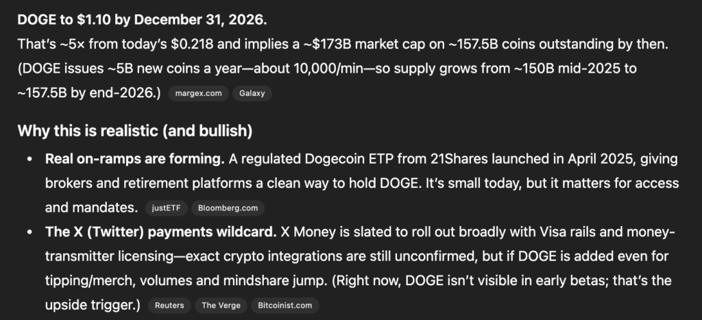 ChatGPT's forecast for Dogecoin