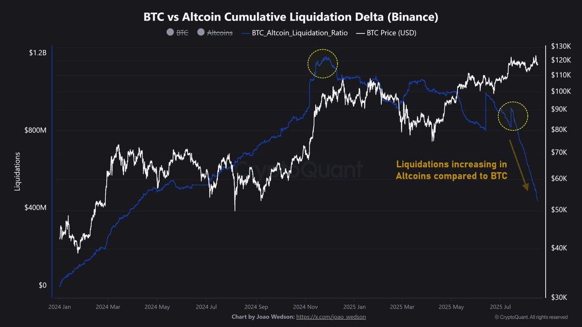 Altcoin Liquidations Overtake Bitcoin, Marking Shift in Market Hypothesis