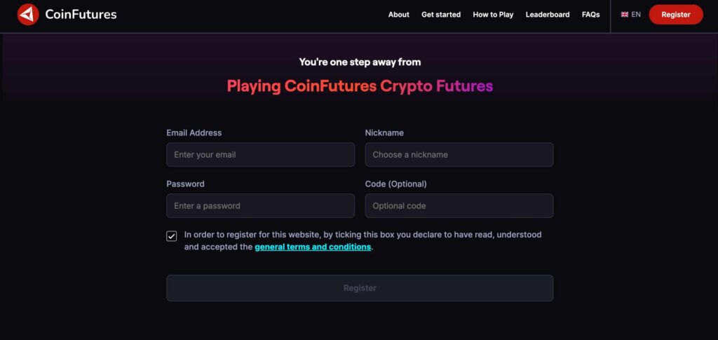 Opening a CoinFutures account.